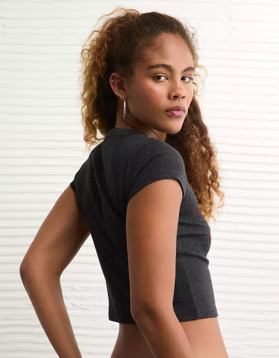 AE Oklahoma Sooners Graphic Cropped Baby Tee - Image 2