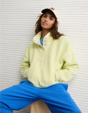 AE Relaxed Sherpa Fleece Henley Sweatshirt