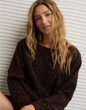 AE Big Hug Off-The-Shoulder Waffle Sweatshirt