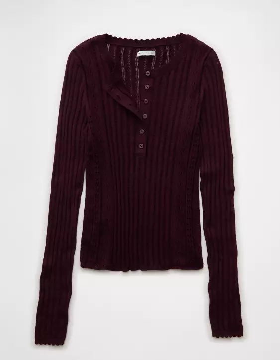 AE Pointelle Henley Sweater Top - Image 3