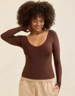 SMOOTHEZ Long Sleeve Plunge Bodysuit