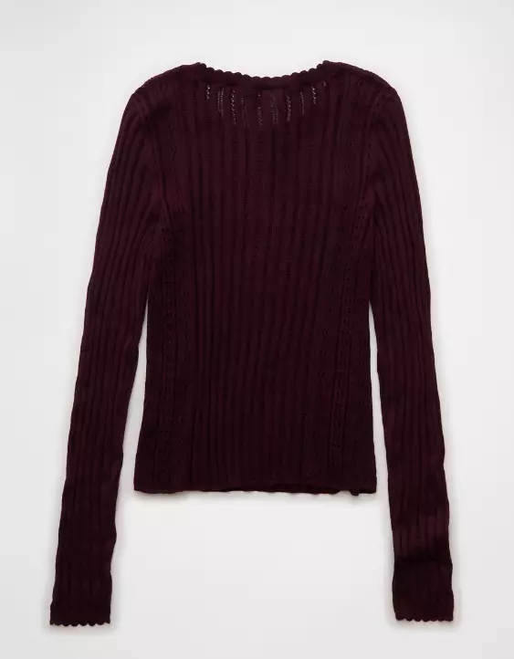 AE Pointelle Henley Sweater Top - Image 4