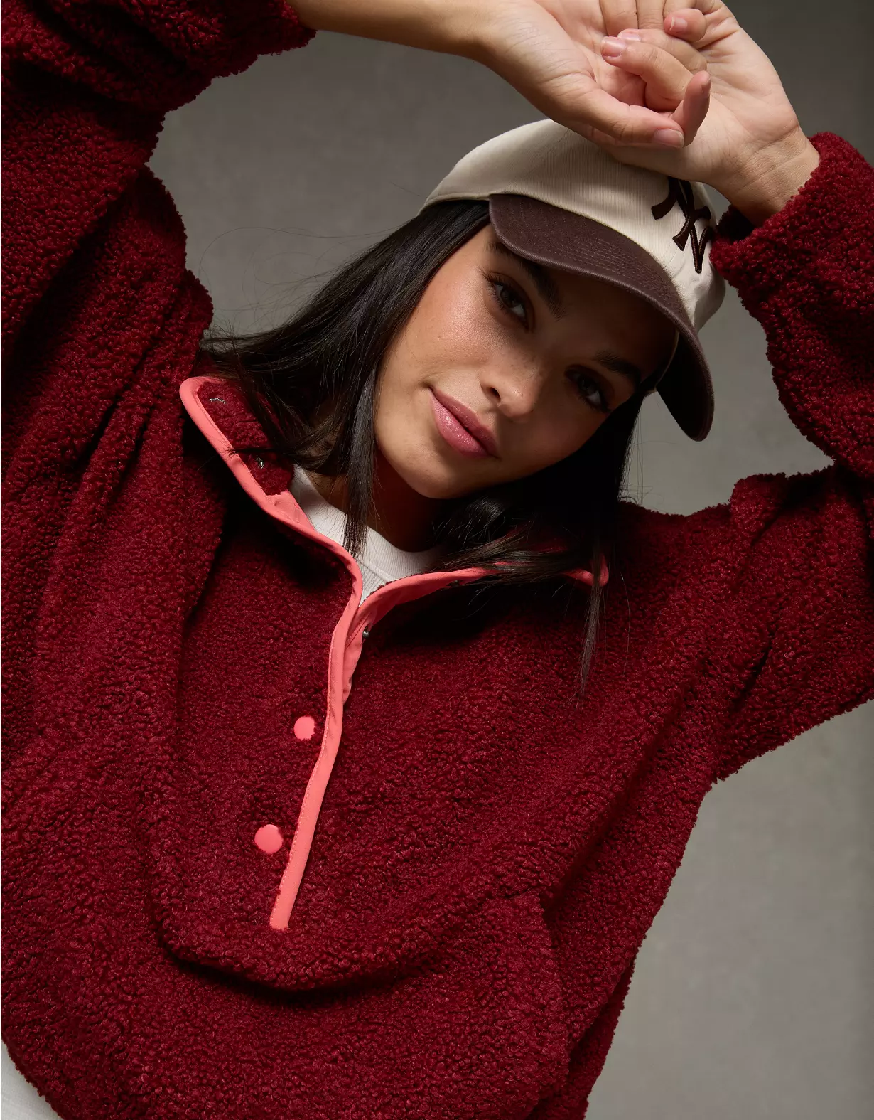 AE Relaxed Sherpa Fleece Henley Sweatshirt