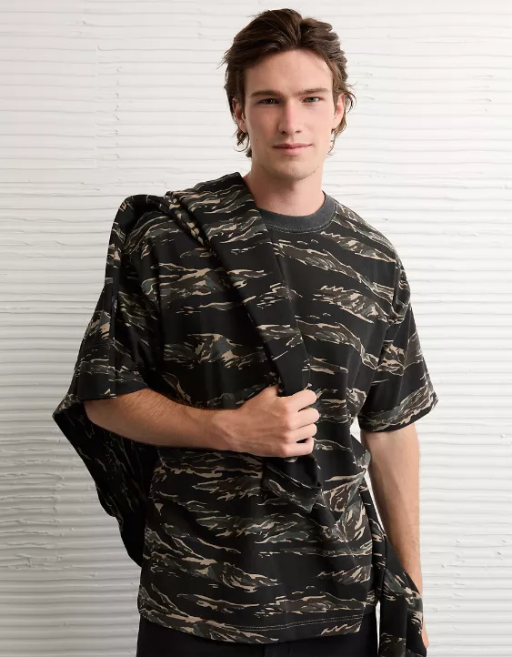 AE Laidback Luxe Heavyweight Oversized Camo T-Shirt - Image 5