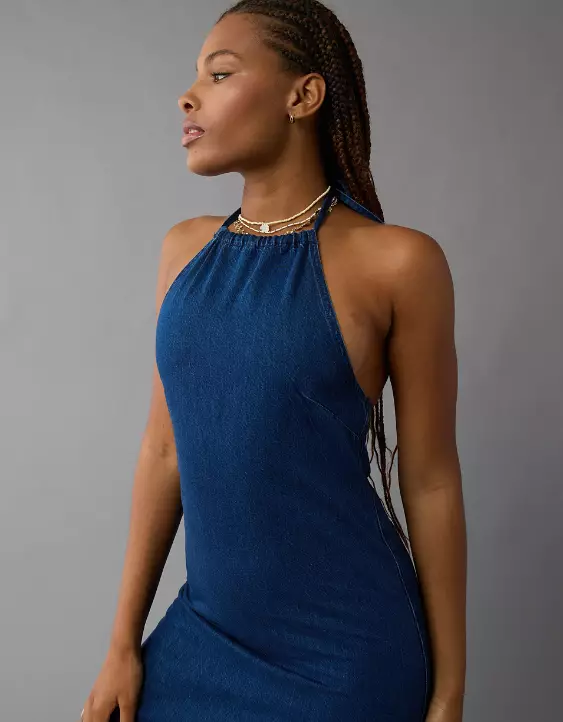 AE Denim Halter Shift Midi Dress - Image 2