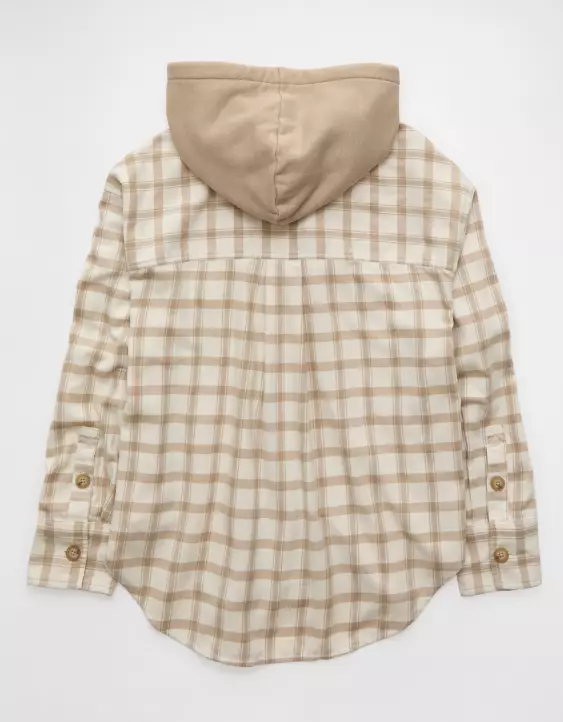 AE Plaid Hooded Button-Up Shirt - Image 4