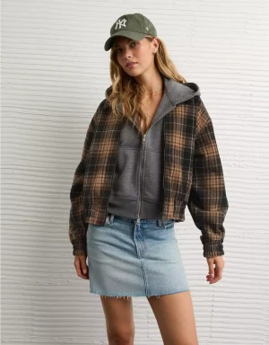 AE Plaid Bubble Bomber Jacket