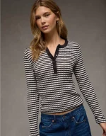 AE Pointelle Henley Sweater Top