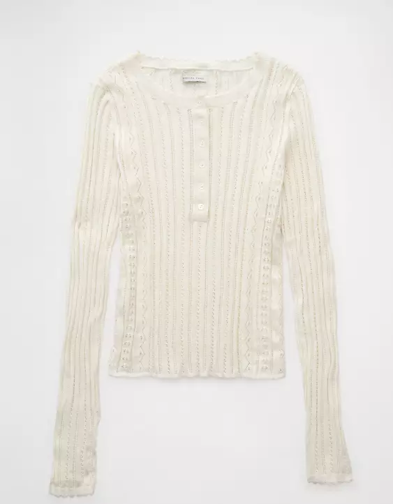 AE Pointelle Henley Sweater Top - Image 3