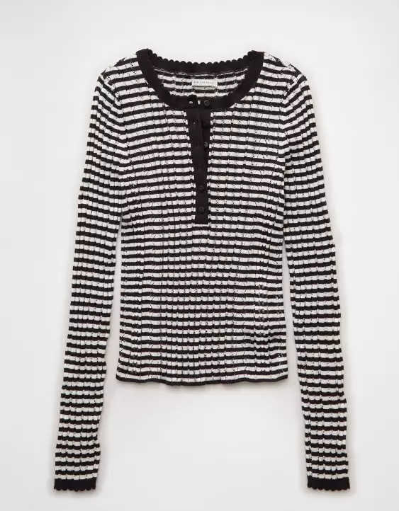 AE Pointelle Henley Sweater Top - Image 3