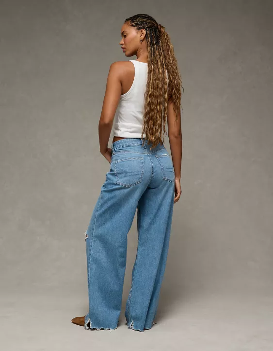 AE Dreamy Drape Stretch Curvy Ripped Super High-Waisted Baggy Wide-Leg Jean - Image 2