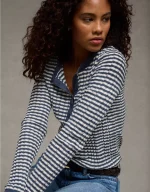 AE Pointelle Henley Sweater Top