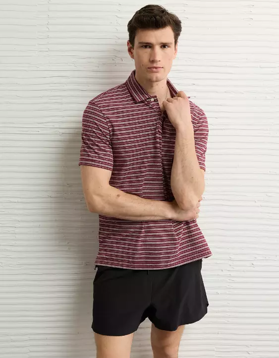 AE 24/7 Club Logo Striped Polo Shirt - Image 5