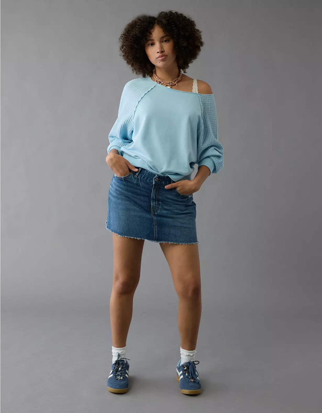 AE Stretch Curvy High-Waisted Perfect Denim Mini Skirt