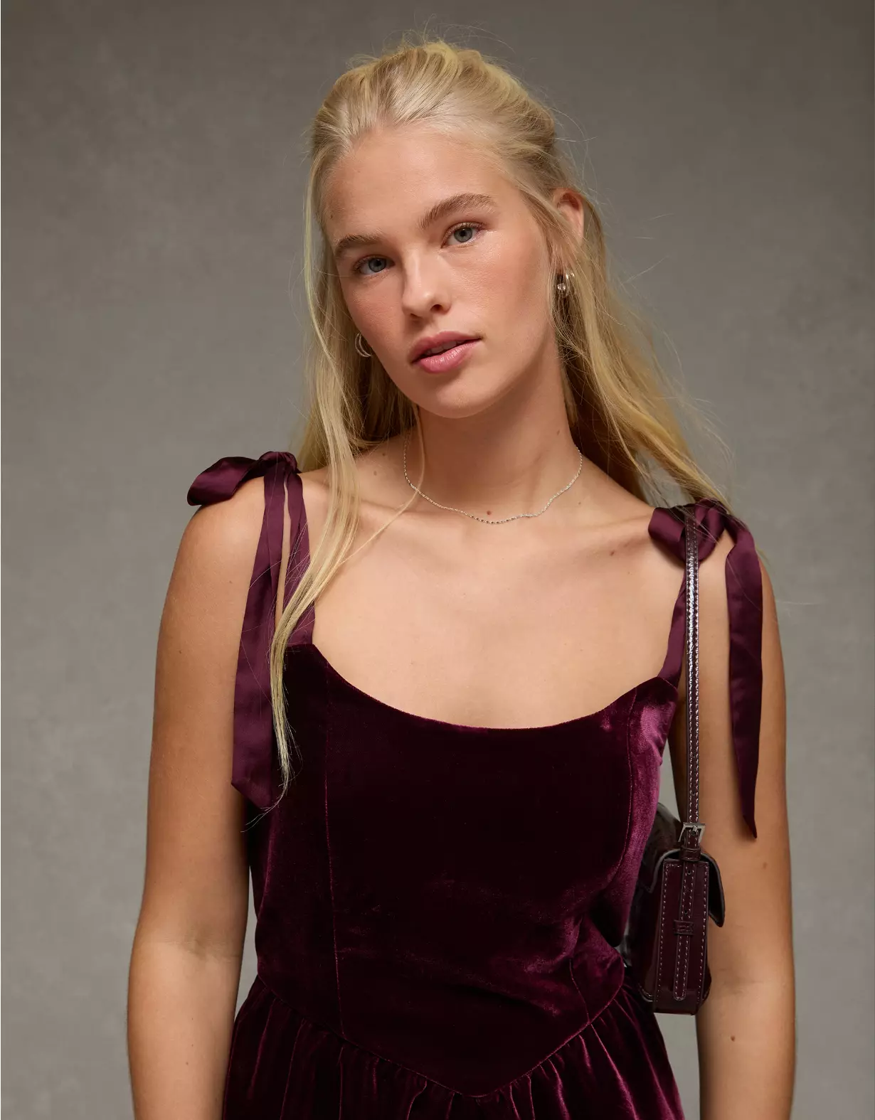 AE Tie-Strap Velvet Mini Dress