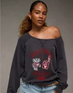 AE Wisconsin Badgers Graphic Off The Shoulder Sweatshirt