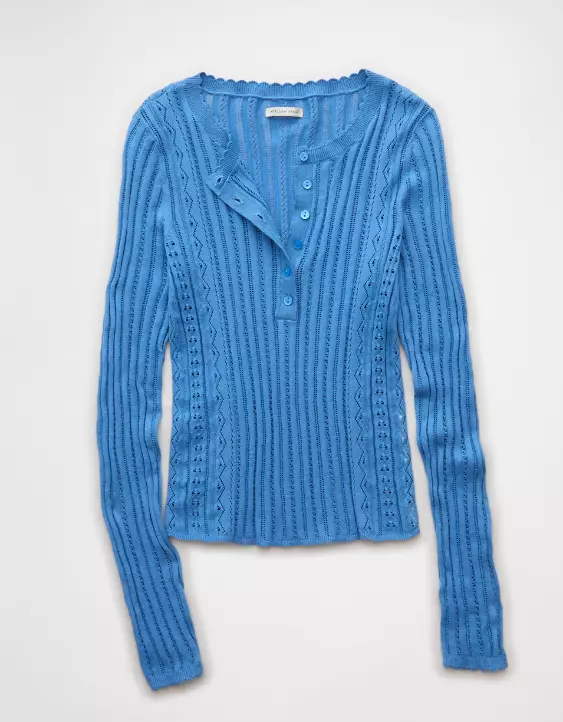 AE Pointelle Henley Sweater Top - Image 3
