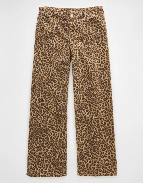AE Stretch Leopard Low-Rise Baggy Wide-Leg Pant - Image 3