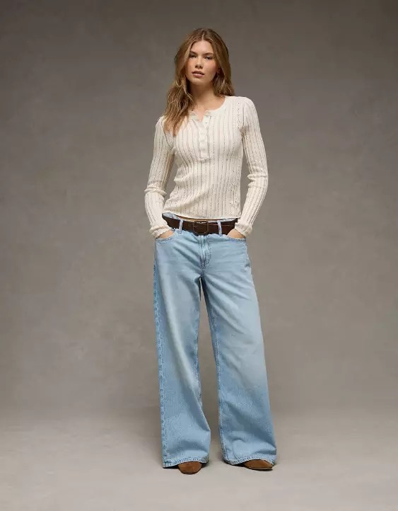 AE Pointelle Henley Sweater Top - Image 5